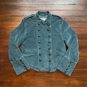 FREE PEOPLE blue velvet napoleon/military lotty jacket